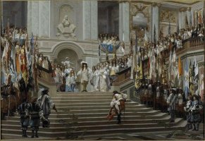 Painting by Jean-Léon Gérôme . Reception of Le Grand Condé at Versailles (1898)