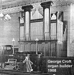 George Croft organ builder, poising in front of the completed St Andrew's Organ, 1908